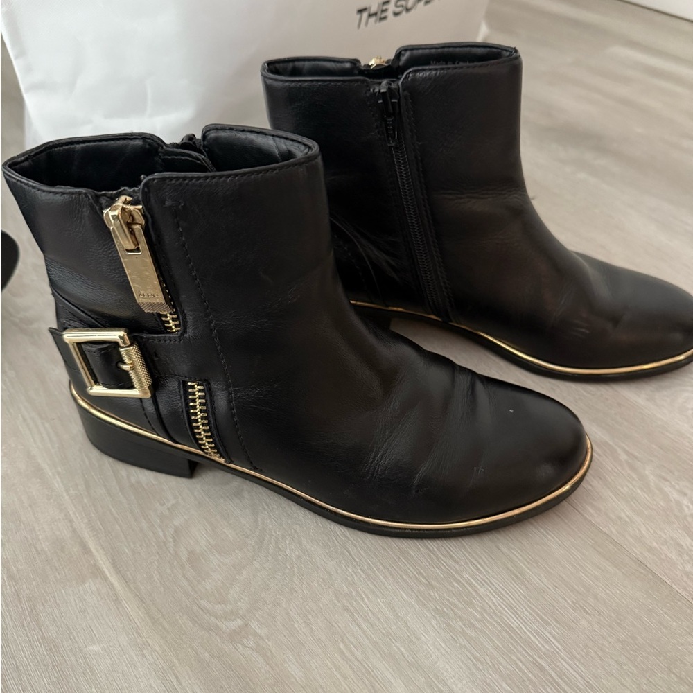 Aldo Black Ankle Booties with Gold Accents